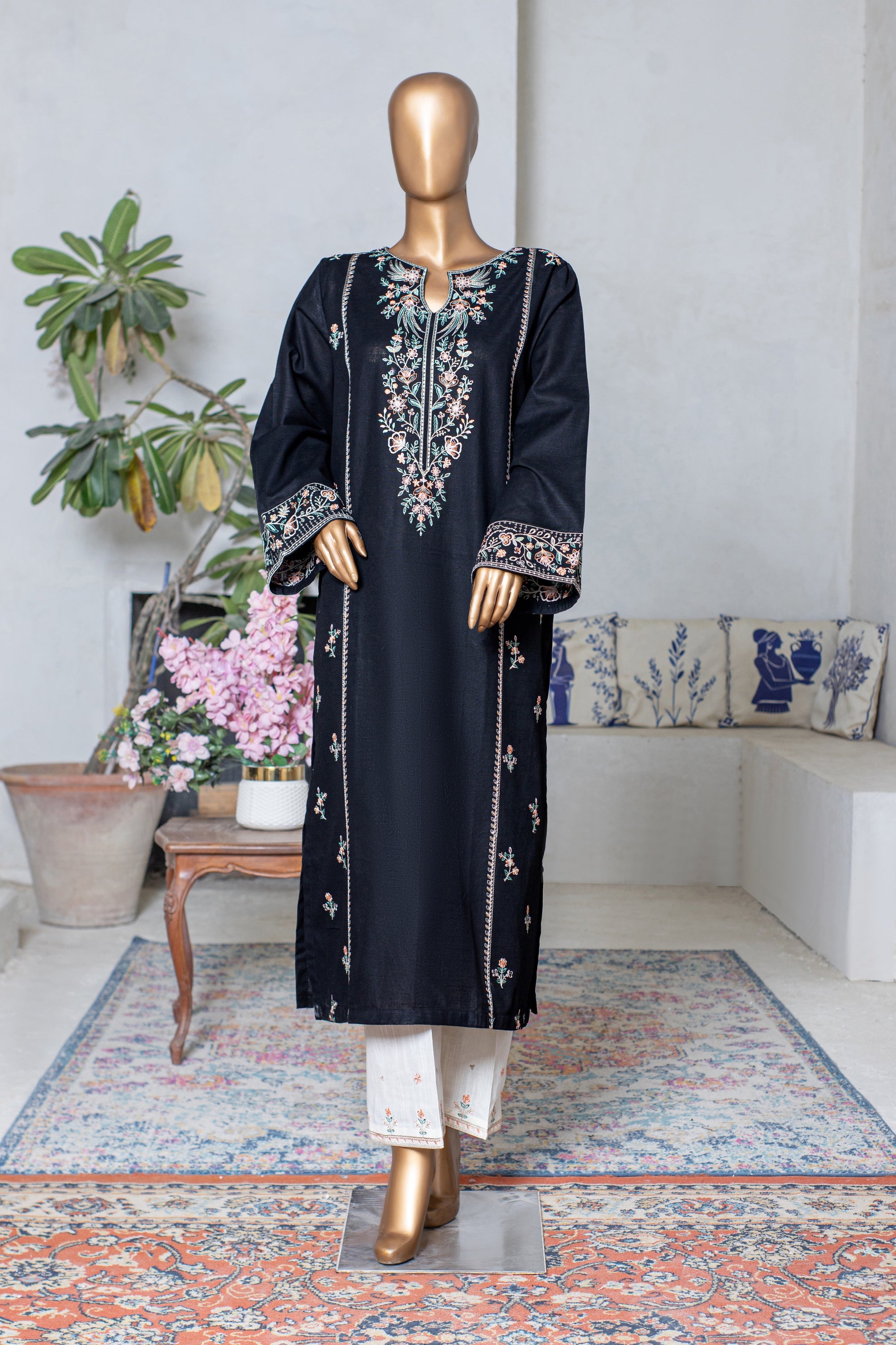 Dana – Khaddar 2-Piece Embroidered Suit (Black)