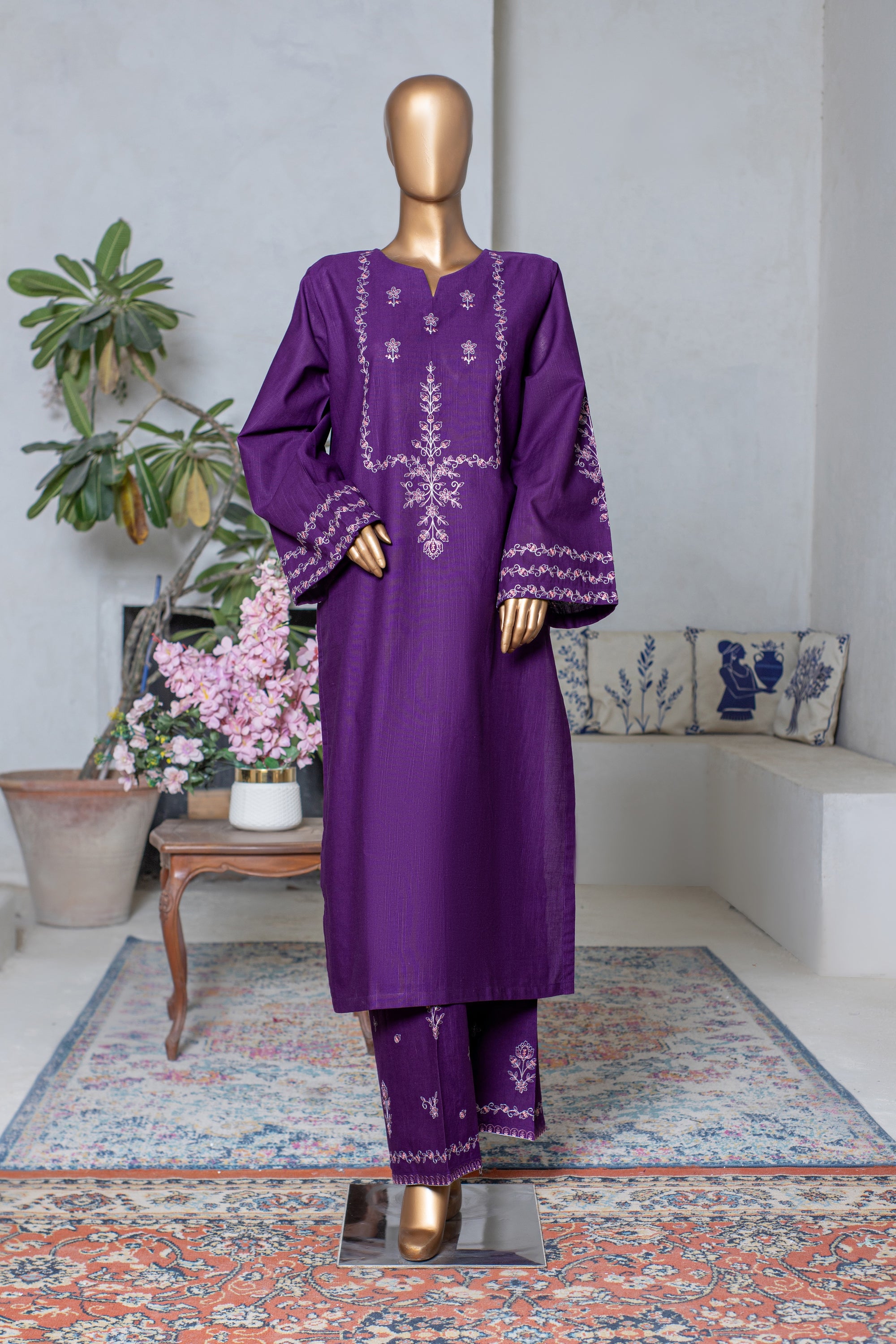Zahra – Khaddar 2-Piece Embroidered Suit (Purple)