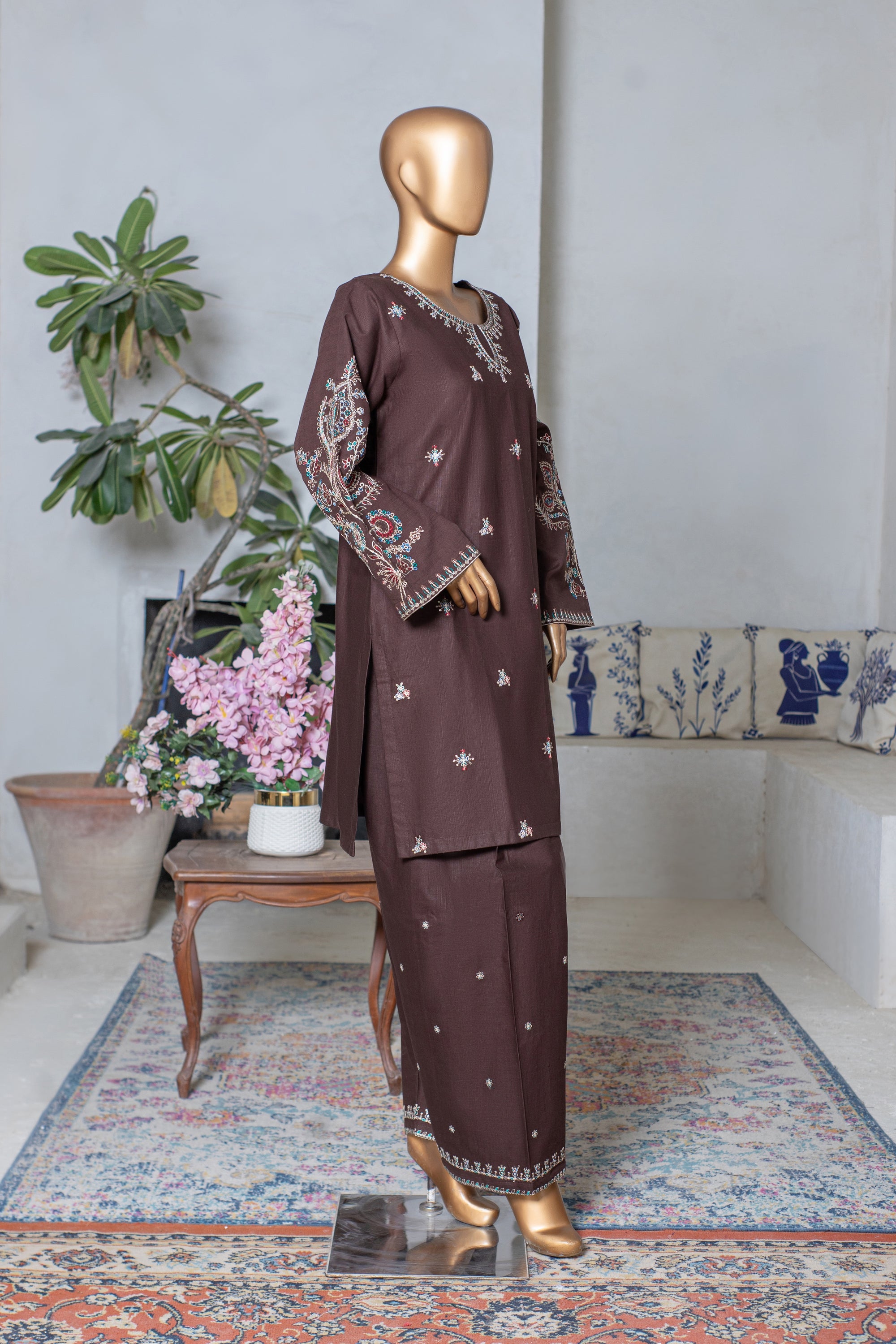 Leen – Khaddar 2-Piece Suit with Embroidered Trouser (Brown)