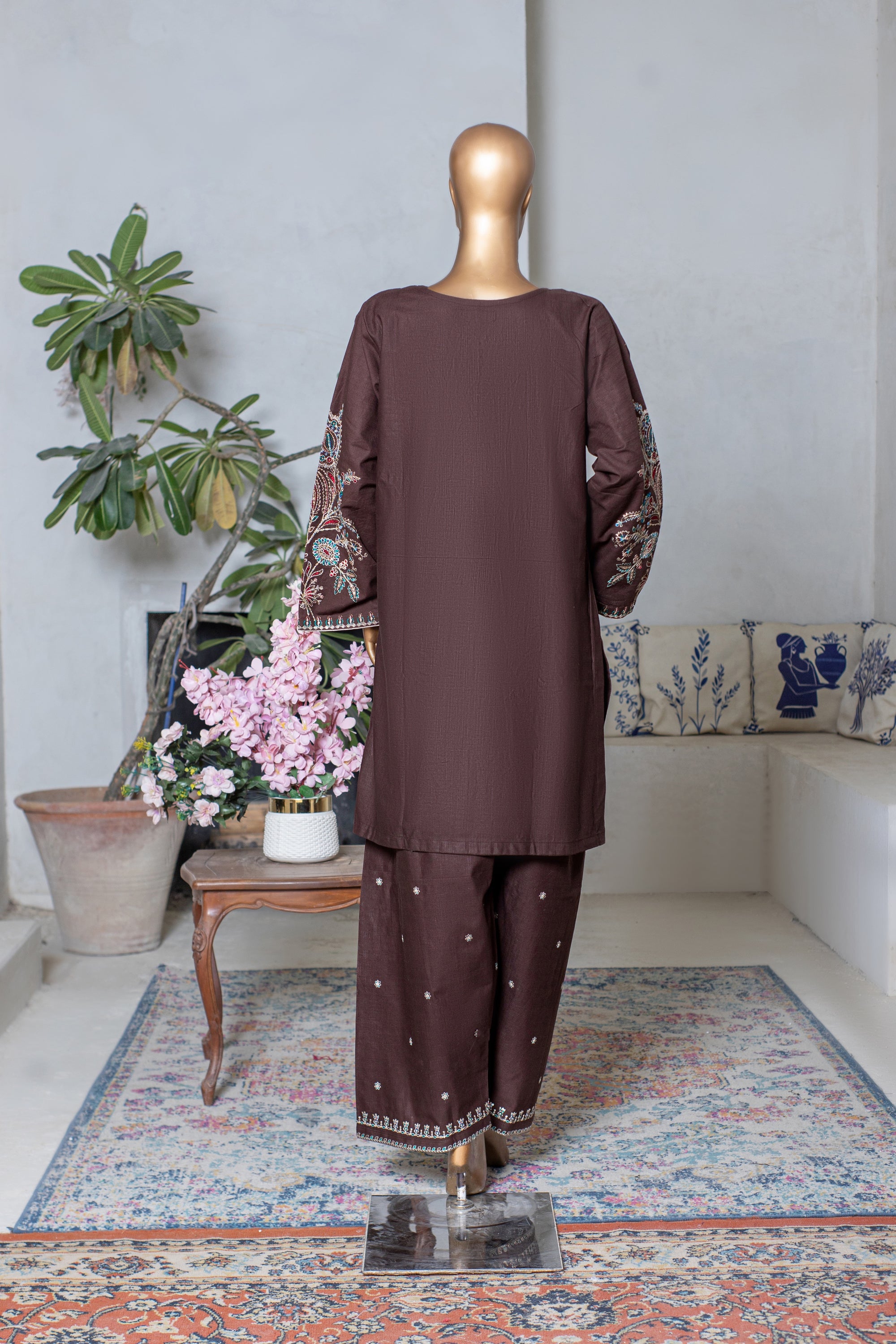 Leen – Khaddar 2-Piece Suit with Embroidered Trouser (Brown)