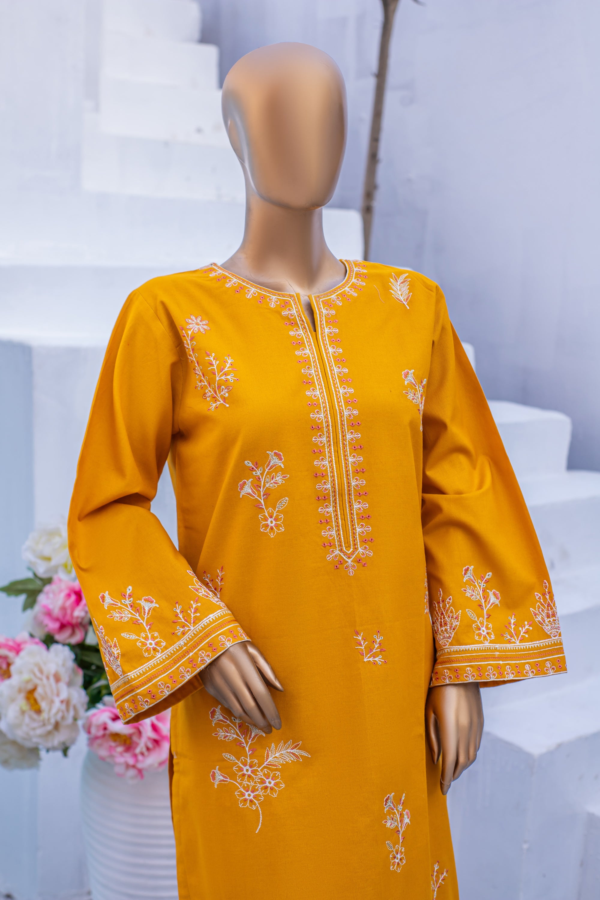 Shama’a – Khaddar 2-Piece Embroidered Suit (Mustard)